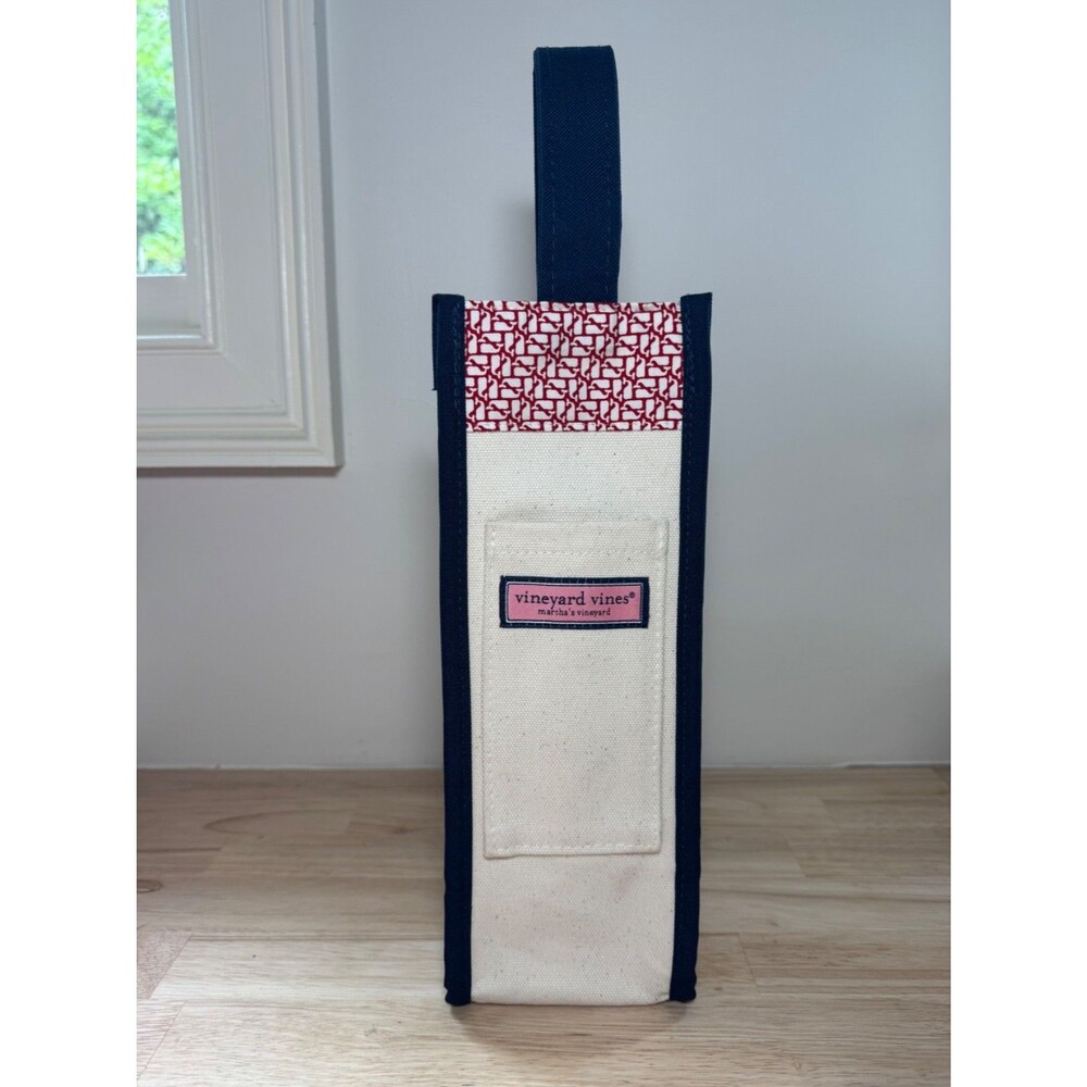 Vineyard Vines logo canvas wine tote bag
